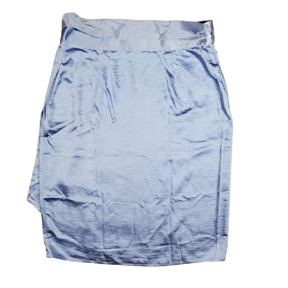 Wildfang Empower Satin Wrap Skirt Womens Medium Light Blue Coquette Silky Slip - Picture 2 of 7